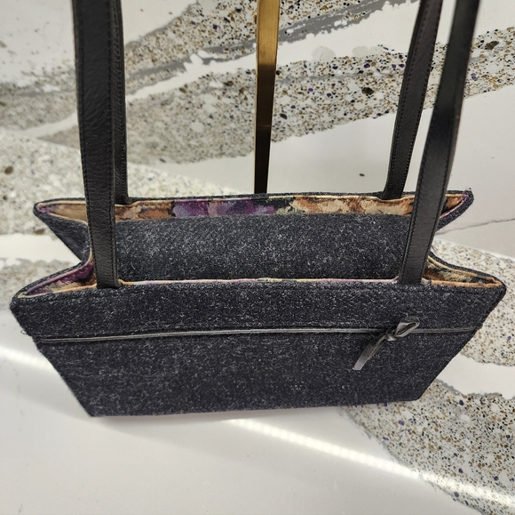 Kate Spade Wool Felt Tote Shoulder Bag Purple Floral Lining - Picture 7 of 16